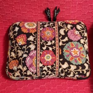 Vera Bradley Floral Quilted Zip Pouch in Black with Pink & Orange Flowers